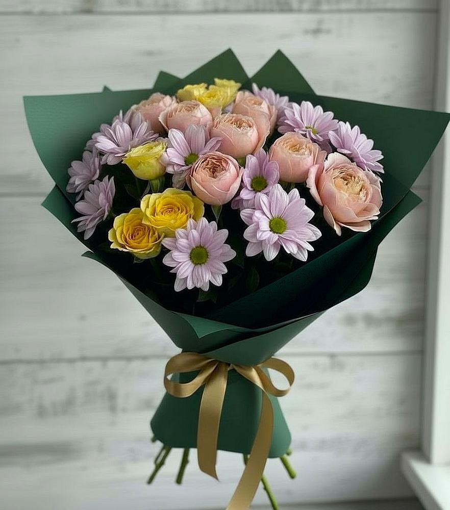 Букет цветов из: Хризантемы и Розы в Лесорогске