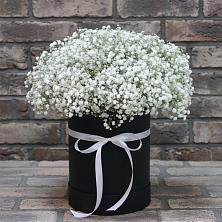 Цветочная композиция из Гипсофила в шляпной коробке в Лесорогске