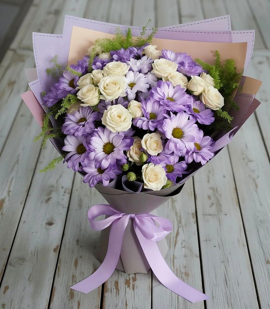 Букет цветов из: Хризантемы и Розы в Лесорогске